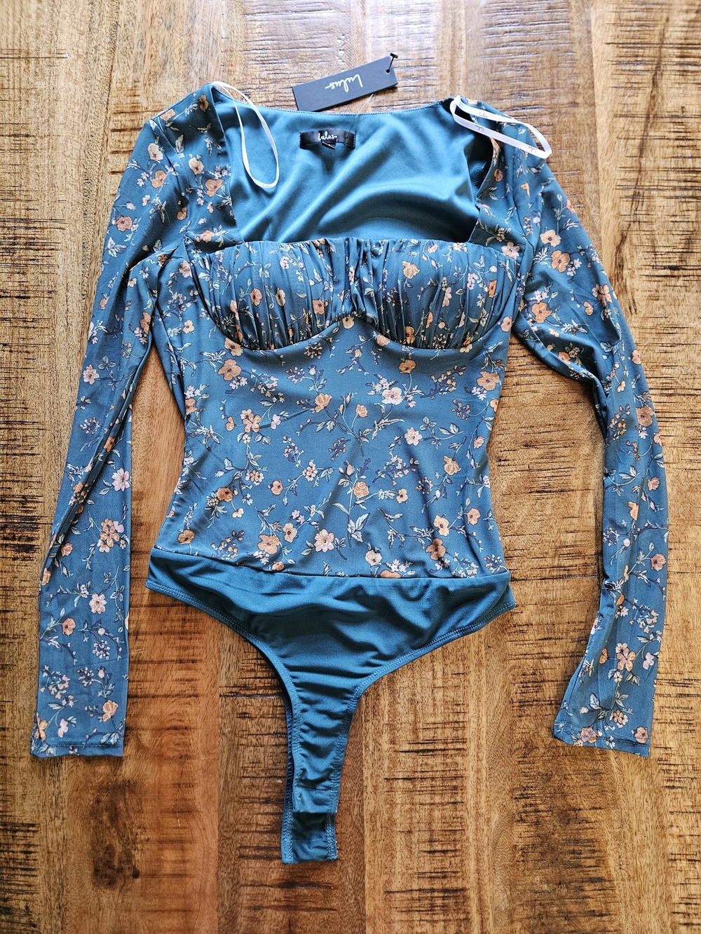 Lulu's Teal Floral Long Sleeve Bodysuit